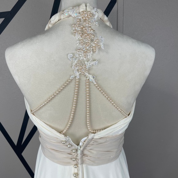 L1005 Haltertop A-line Backless Beads Chiffon Dress Size XSmall - Picture 4 of 9